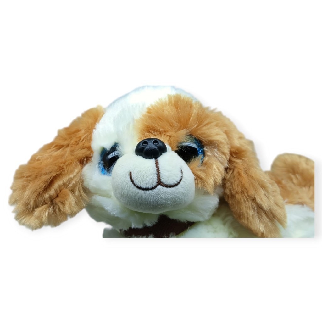 Sesli Peluş Yatan Kedi 30 cm - Beyaz Kahve (Lisinya)