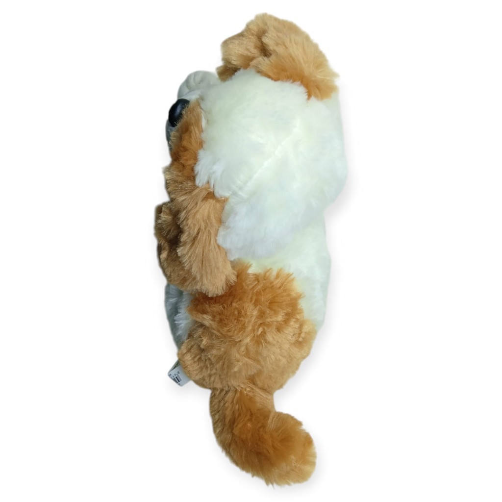 Sesli Peluş Yatan Kedi 30 cm - Beyaz Kahve (Lisinya)