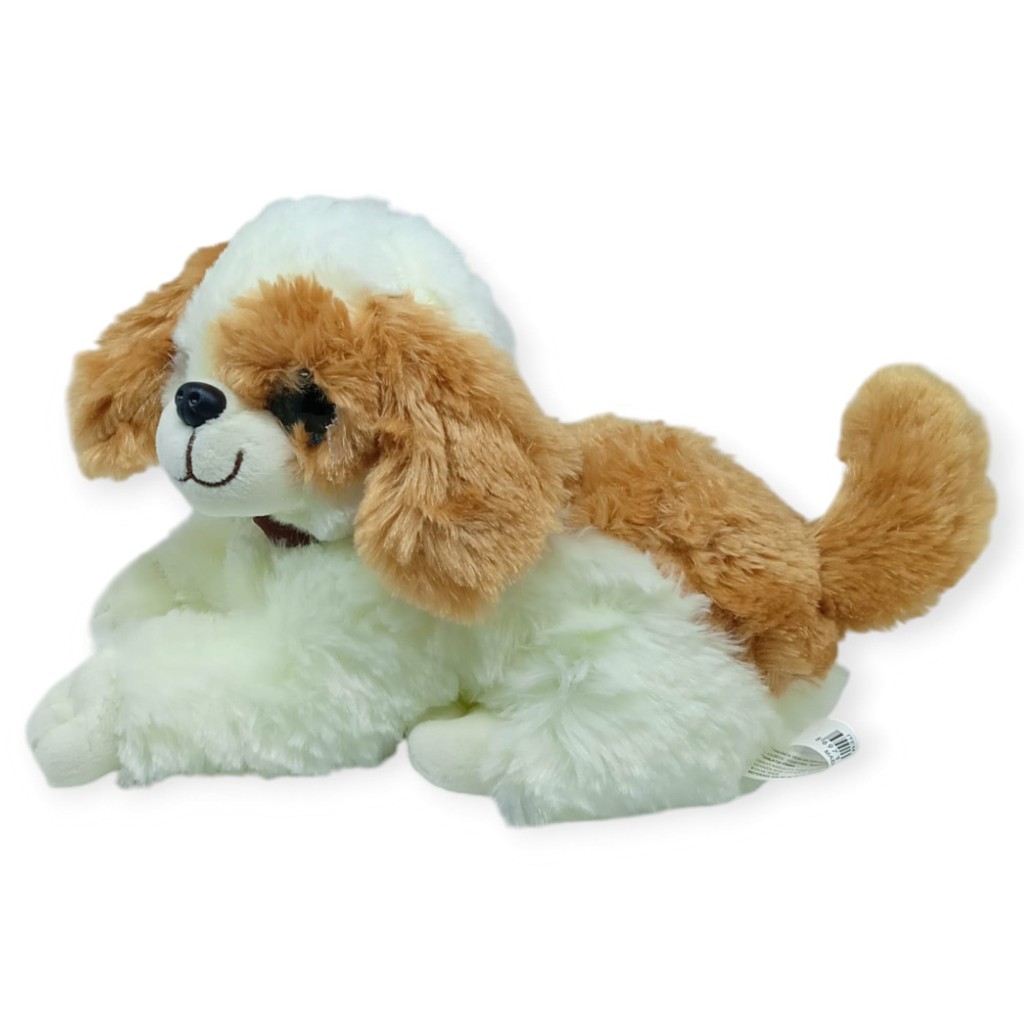 Sesli Peluş Yatan Kedi 30 cm - Beyaz Kahve (Lisinya)