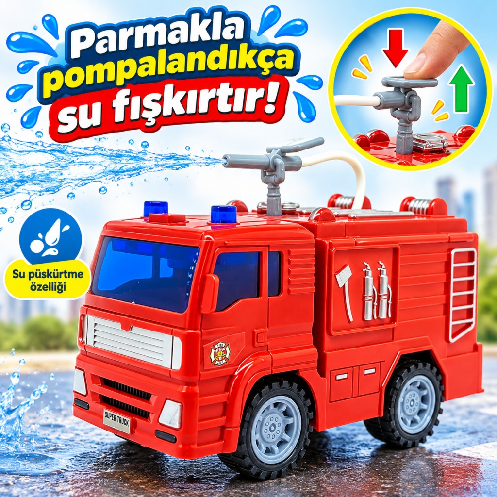 Su Fışkırtan İtfaiye Aracı - Sesli Işıklı Sürtmeli İtfaiye Panzeri (Lisinya)