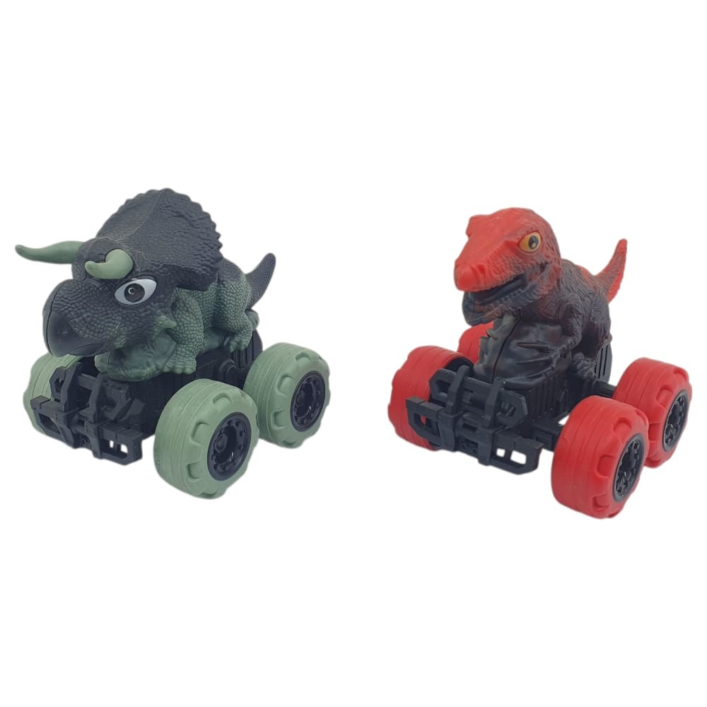 Sürtmeli Dinazor Arabalar 2'li - 12 cm - Triceratops & Trex (Lisinya)