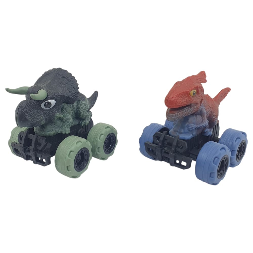 Sürtmeli Dinazor Arabalar 2'li - 12 cm - Triceratops & Parasaurolophus  (Lisinya)