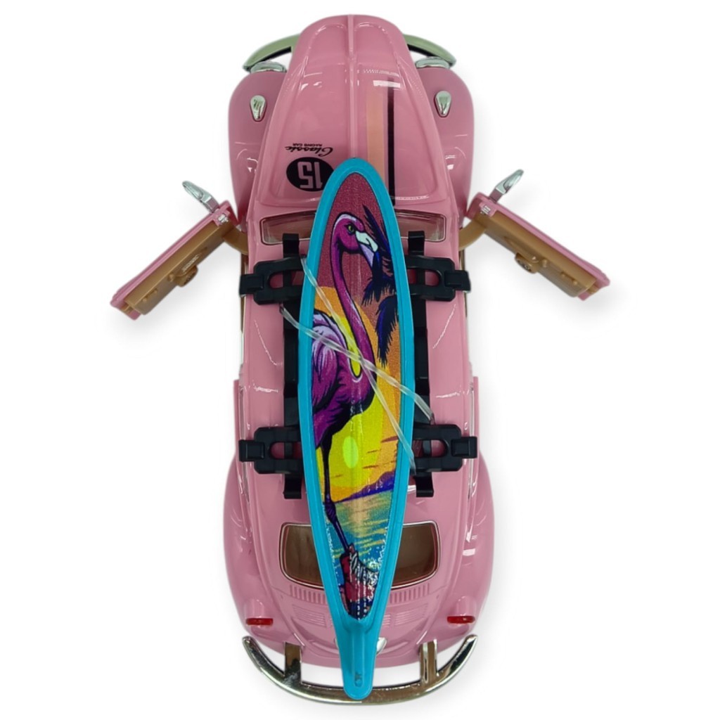 Tatil Serisi - Sesli Işıklı Vosvos Araba 18 cm - Pembe (Lisinya)