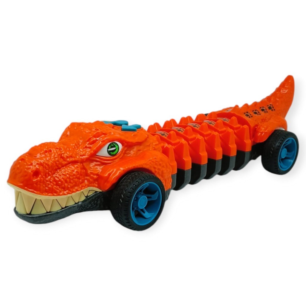 Timsah Araba - Otomatik Hareketli Sesli Işıklı 32 cm - Koyu Turuncu Timsah (Lisinya)