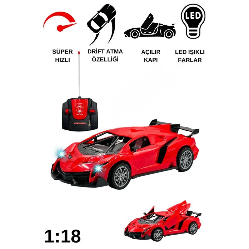 Uzaktan Kumandalı Spor Araba Kapıları Kumanda Kontrollü 1/18 - 789-104 - Kırmızı (Lisinya)