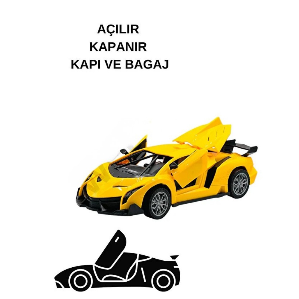 Uzaktan Kumandalı Spor Araba Kapıları Kumanda Kontrollü 1/18 - 789-104 - Sarı (Lisinya)