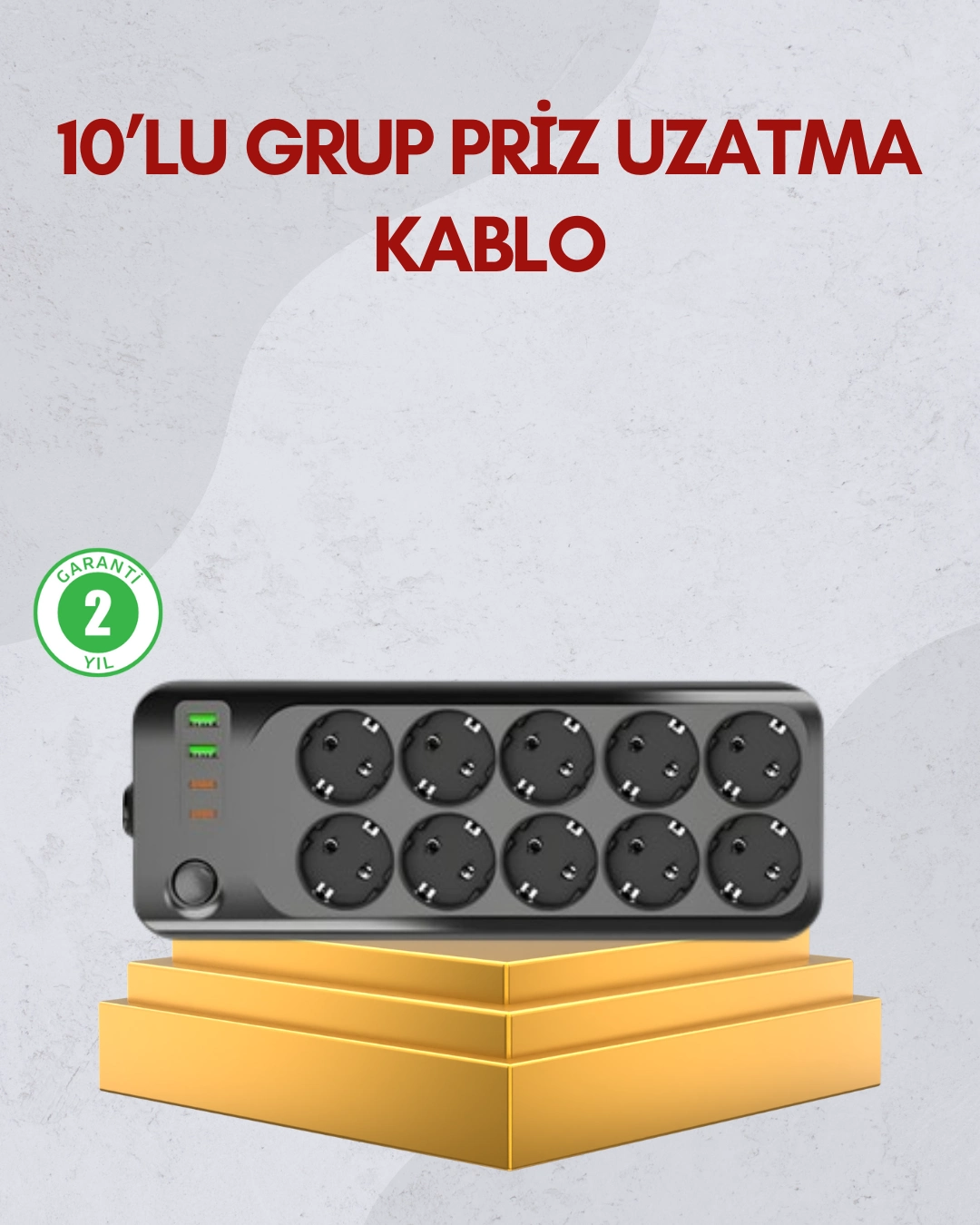 10 Prizli Uzatma Kablosu Termal Koruma Usb Type-c Hızlı Şarj 2500w ( Lisinya )