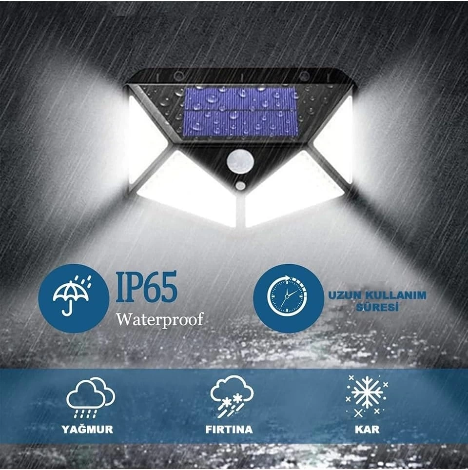 100 Led Dış Mekan Solar Aydınlatma Fotoselli Solar Lamba Hareket Sensörlü ( Lisinya )