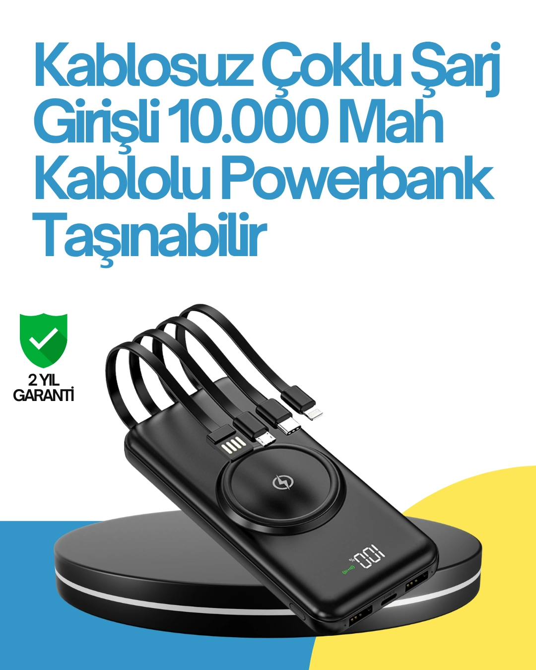 10000mah Kablosuz Ve Hızlı Şarj Destekli Powerbank – Taşınabilir Şarj Gücü ( Lisinya )