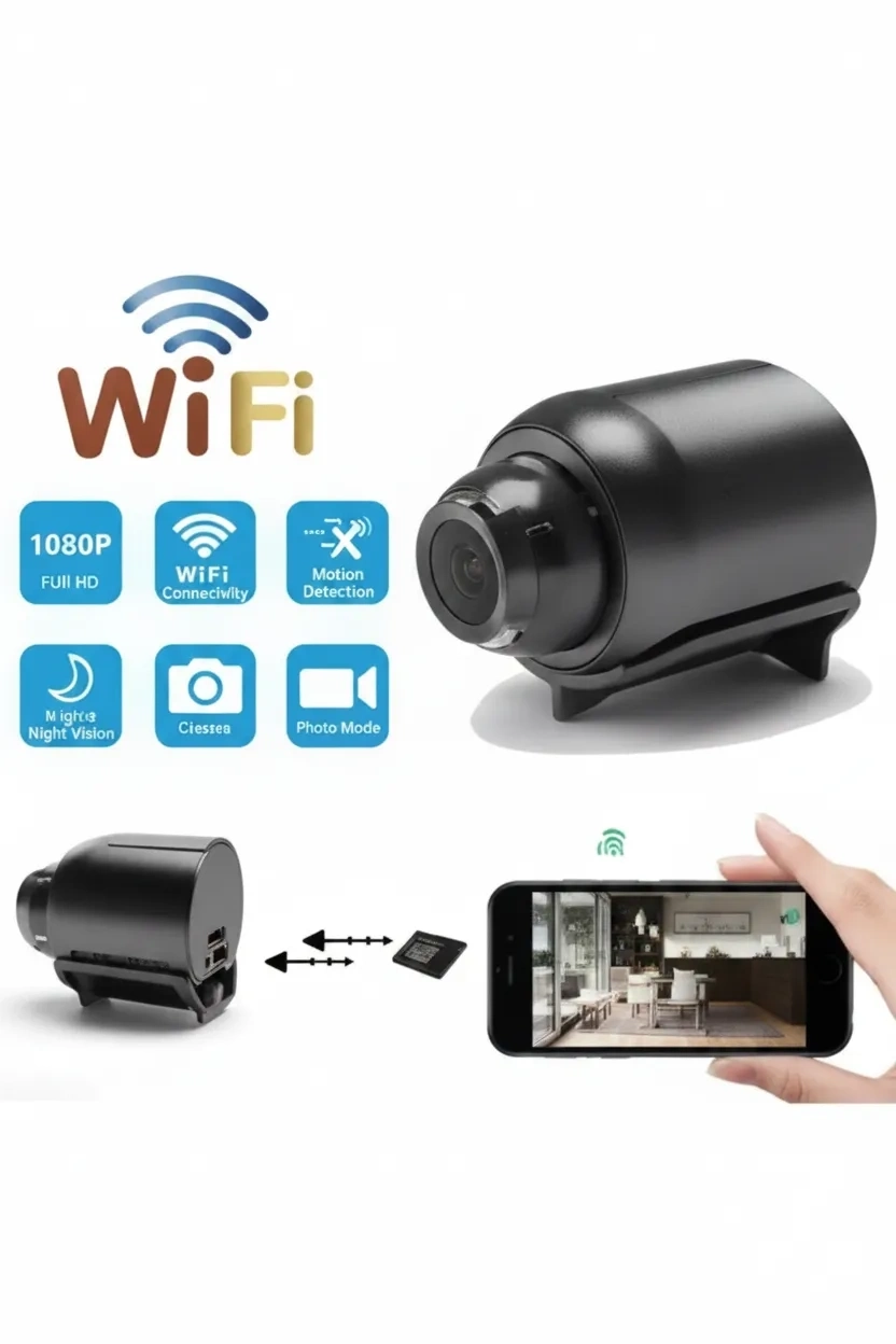 1080P HD WiFi Mini Kamera 120° Geniş Açı Gece Görüşü Manyetik 360° Döner TF Kart Destekli ( Lisinya )