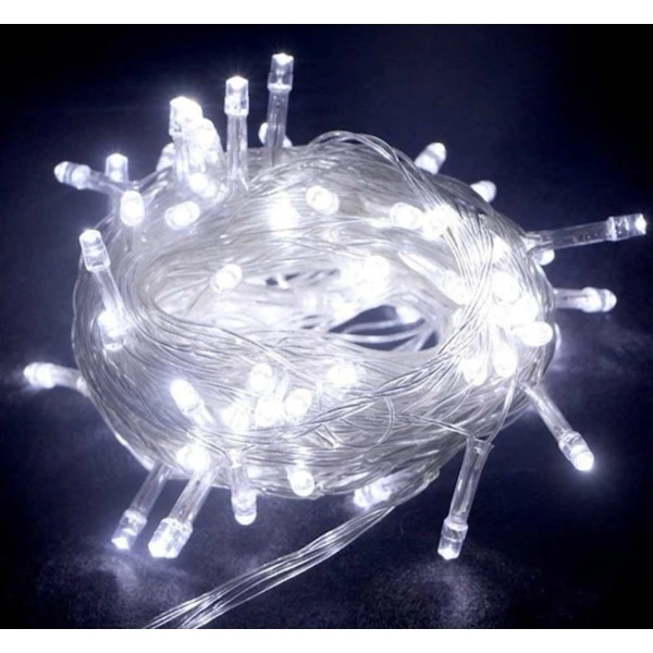 10m 100 Led Boncuk Lamba Beyaz Işık Şeffaf Kablo ( Lisinya )