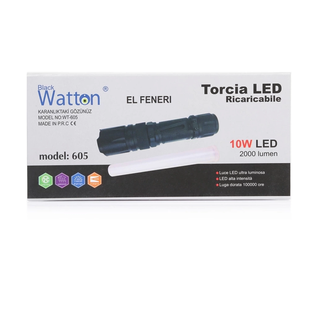 10w 2000 Lümen 4 Renk Güçlü El Feneri  Wt-605 ( Lisinya )
