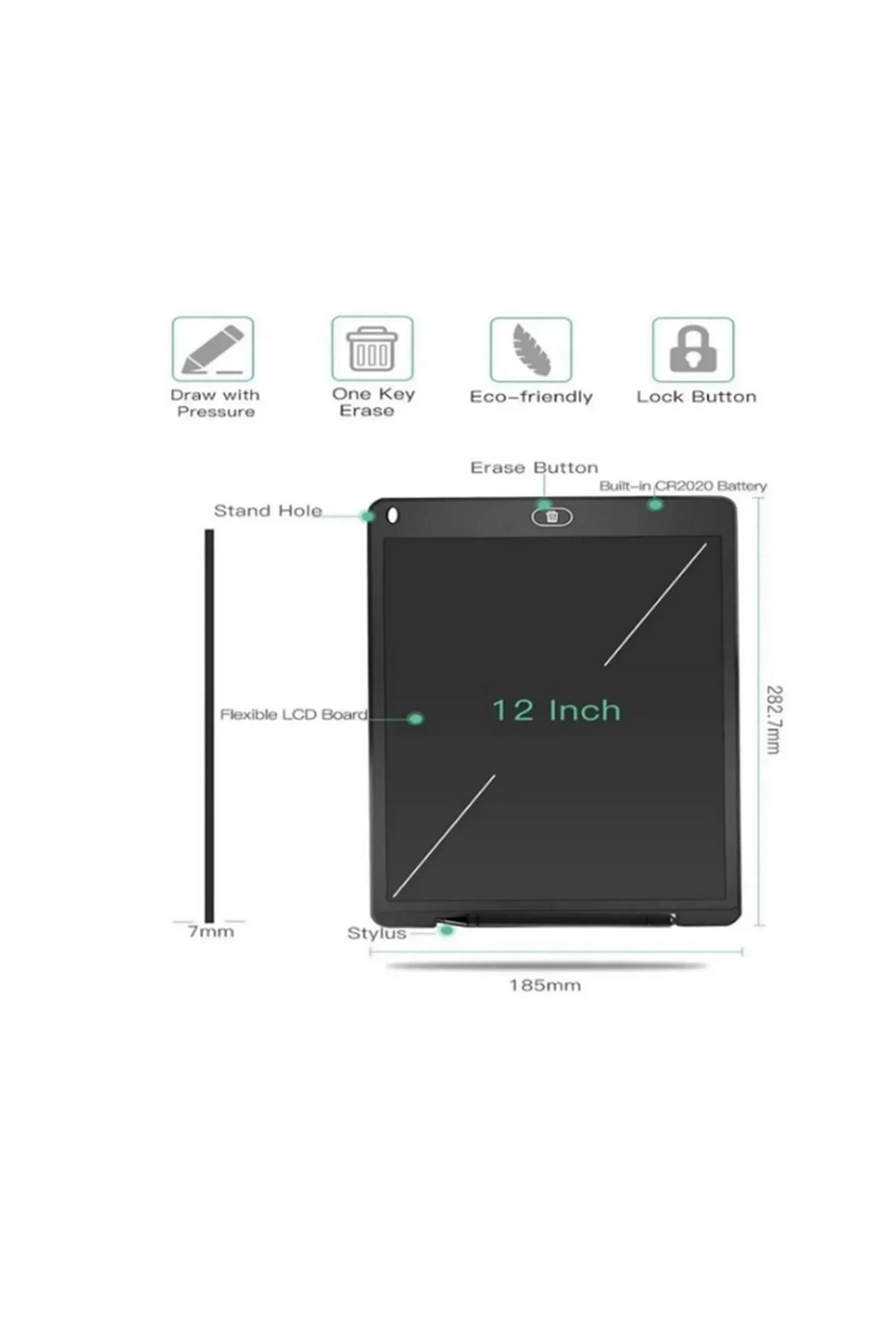 12 Inc Renkli Lcd Grafik Dijital Kalemli Çizim Tableti Yazı Tahta Not Yazma Eğitim Tableti Kırmızı ( Lisinya )
