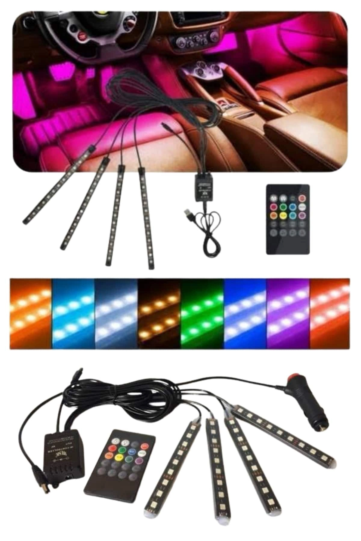 12 Ledli Rgb Işıklı Araç Içi Ayak Altı Led Oto Ampul Kumandalı 7 Renk ( Lisinya ) 12 Ledli Rgb Işıklı Araç Içi Ayak Altı Led Oto Ampul Kumandalı 7 Renk ( Lisinya )