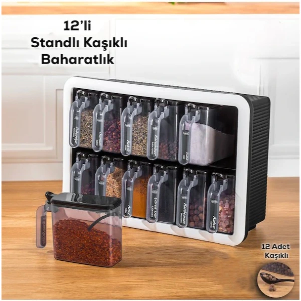 12'li Standlı Kaşıklı Baharatlık Seti ( Lisinya ) 12'li Standlı Kaşıklı Baharatlık Seti ( Lisinya )