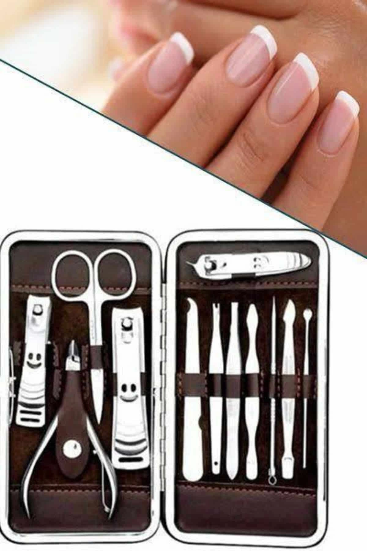 12 Parça Manikür Pedikür Seti Özel Deri Çanta El Ayak Bakımı Akne Ve Sivilce Temizleme ( Lisinya )