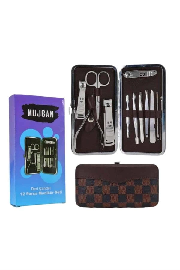 12 Parça Manikür Pedikür Seti Özel Deri Çanta El Ayak Bakımı Akne Ve Sivilce Temizleme ( Lisinya )