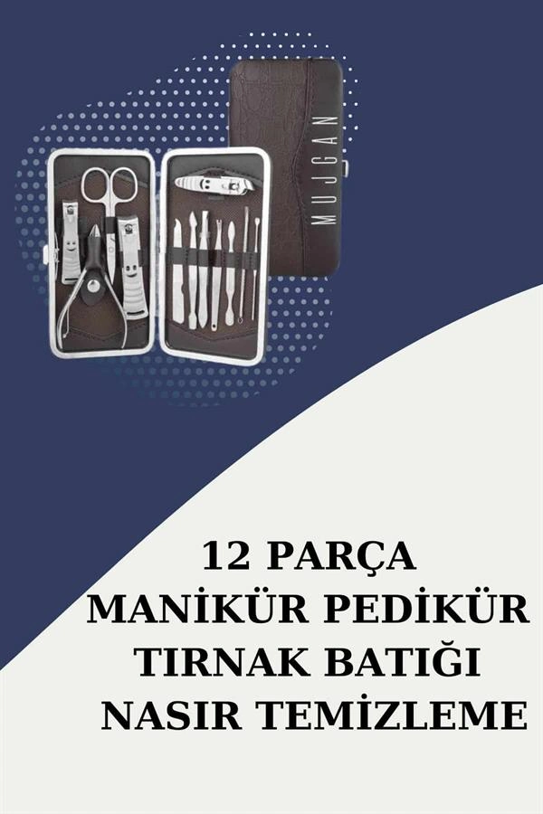 12 Parça Paslanmaz Çelik Kompakt Ve Taşınabilir Manikür Makası Tırnak Makası ( Lisinya )