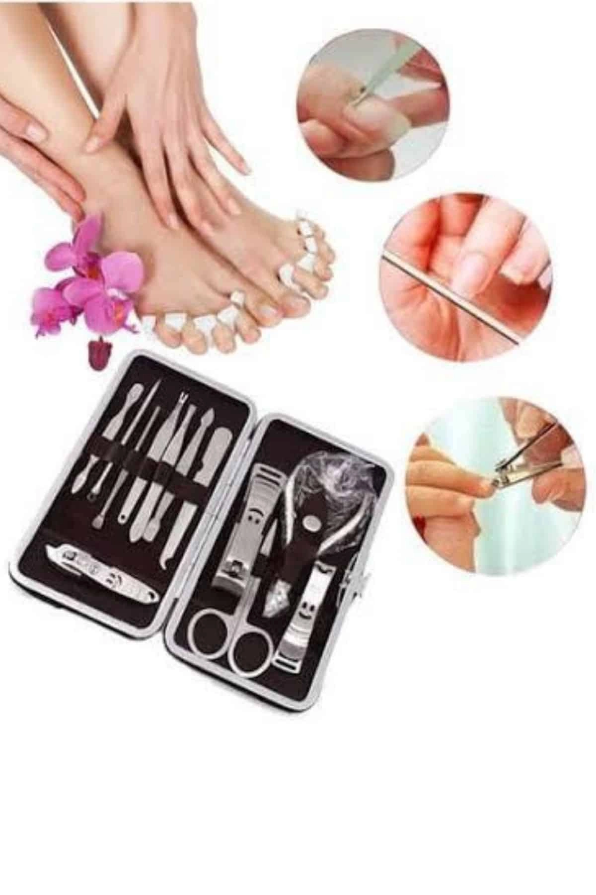 12 Parça Paslanmaz Çelik Kompakt Ve Taşınabilir Manikür Makası Tırnak Makası ( Lisinya )