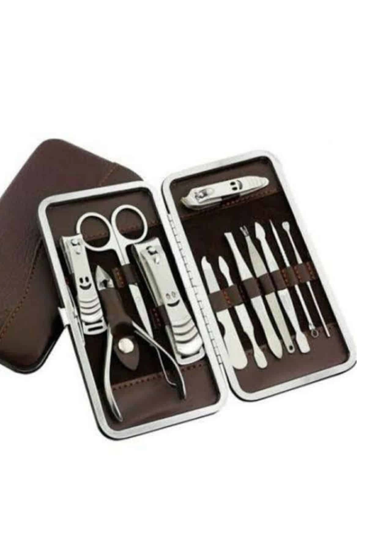 12 Parça Paslanmaz Çelik Kompakt Ve Taşınabilir Manikür Makası Tırnak Makası ( Lisinya )