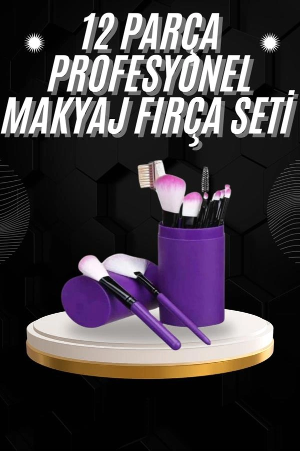 12 Parça Profesyonel Makyaj Fırçası Far Fırçası Allık Fırçası Yumuşak Kıllı ( Lisinya )