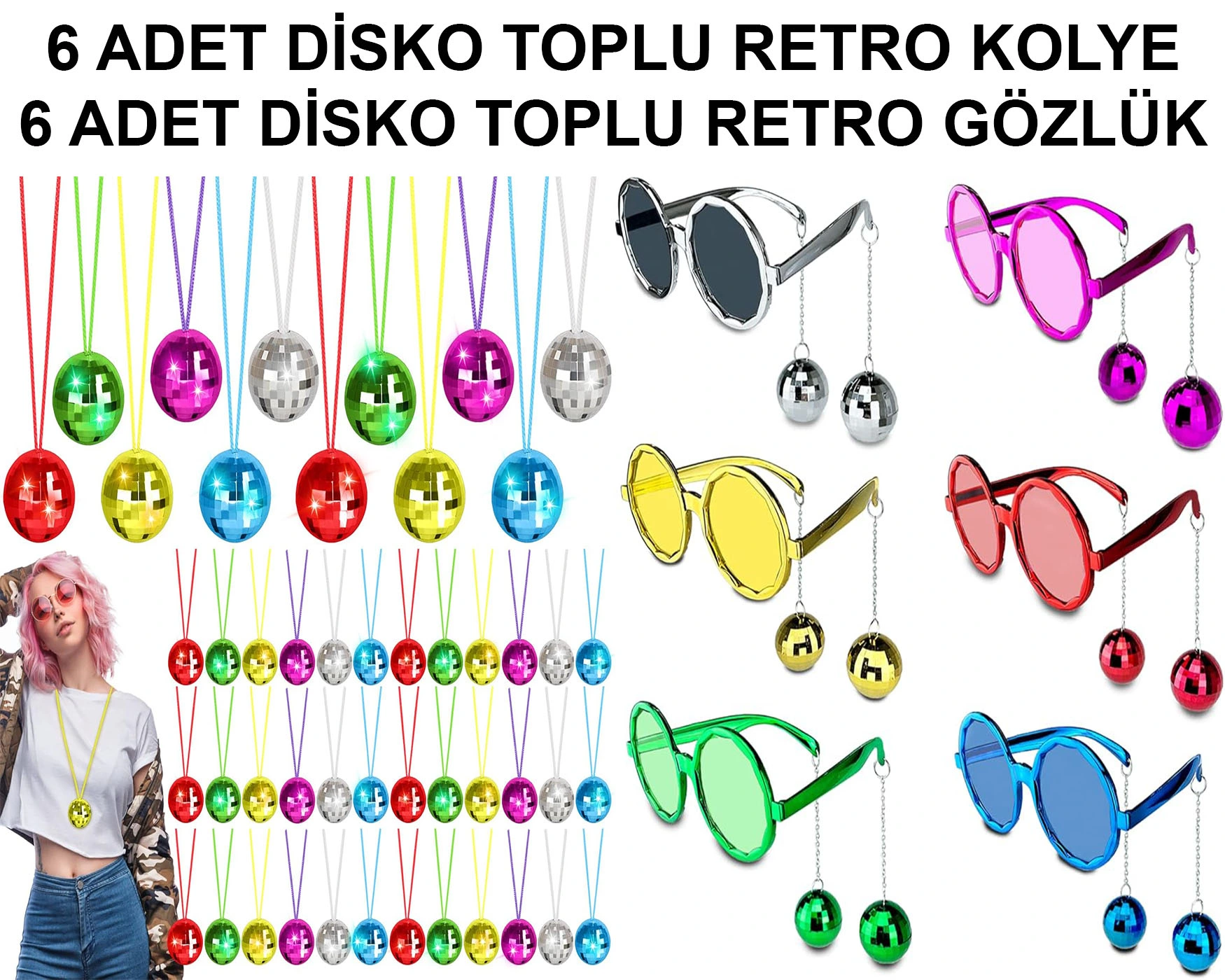 12 Parça Renkli Disko Toplu Retro Parti Seti – 6 Kolye + 6 Gözlük ( Lisinya ) 12 Parça Renkli Disko Toplu Retro Parti Seti – 6 Kolye + 6 Gözlük ( Lisinya )