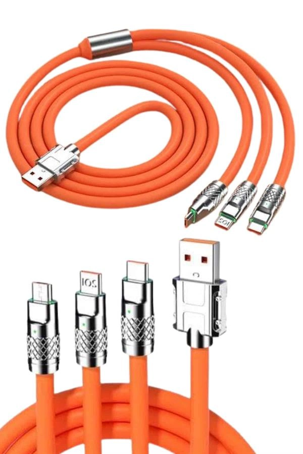 120w 3 İn 1 Uyumlu Silikon Şarj Kablosu Hızlı Şarj Kablosu ( Lisinya ) 120w 3 İn 1 Uyumlu Silikon Şarj Kablosu Hızlı Şarj Kablosu ( Lisinya )