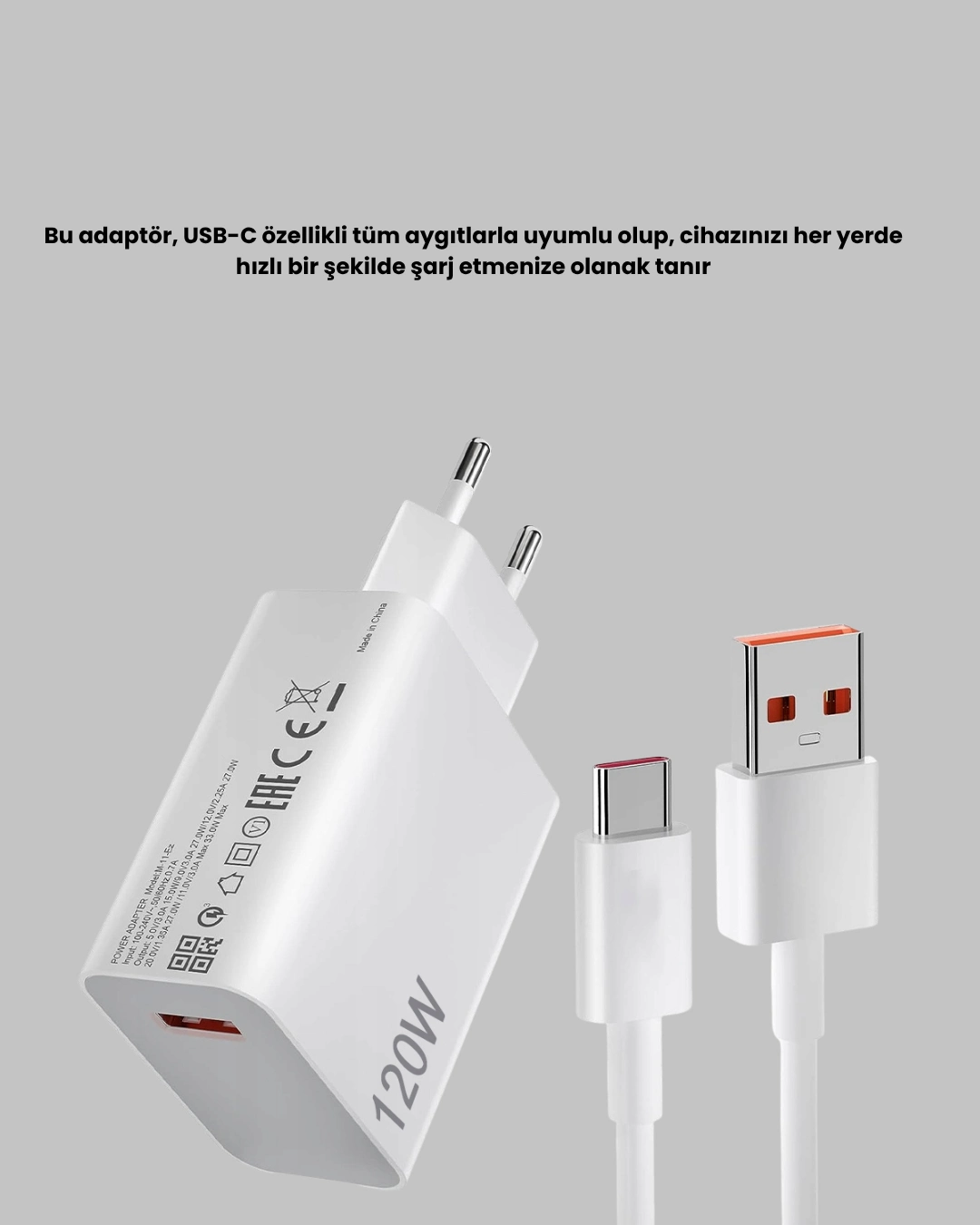 120w Hızlı Şarj Başlığı Ultra Güçlü Type-c Adaptör Kablo Dahil ( Lisinya )