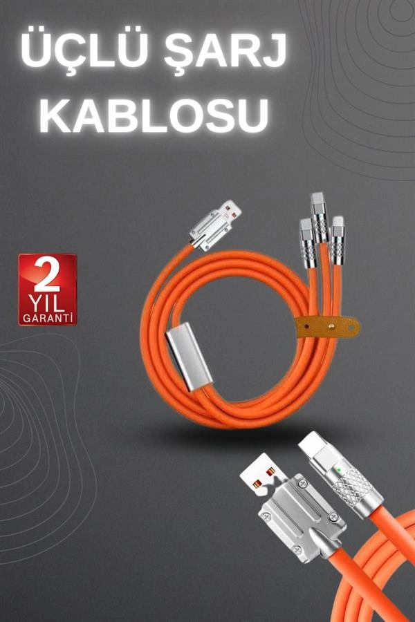 120w Hızlı Şarj Kablosu Turuncu Yüksek Güç Kapasitesi Çoklu Şarj Girişi ( Lisinya ) 120w Hızlı Şarj Kablosu Turuncu Yüksek Güç Kapasitesi Çoklu Şarj Girişi ( Lisinya )