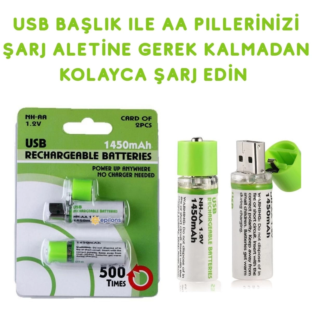 Usb Şarjlı 1450mah Aa 1.2v Lityum Kalem Pil 2’li Set Dönüşümlü Batarya ( Lisinya ) Usb Şarjlı 1450mah Aa 1.2v Lityum Kalem Pil 2’li Set Dönüşümlü Batarya ( Lisinya )
