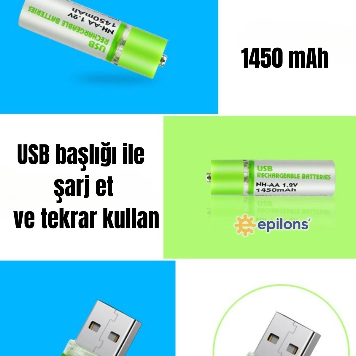 Usb Şarjlı 1450mah Aa 1.2v Lityum Kalem Pil 2’li Set Dönüşümlü Batarya ( Lisinya ) Usb Şarjlı 1450mah Aa 1.2v Lityum Kalem Pil 2’li Set Dönüşümlü Batarya ( Lisinya )