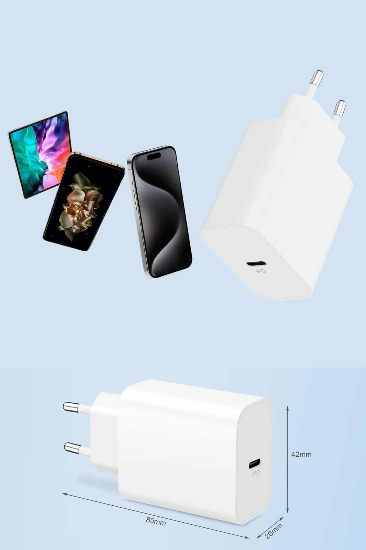 15/pro/pro Max 20w İos Uyumlu Hızlı Şarj Aleti Adaptörlü Beyaz ( Lisinya )