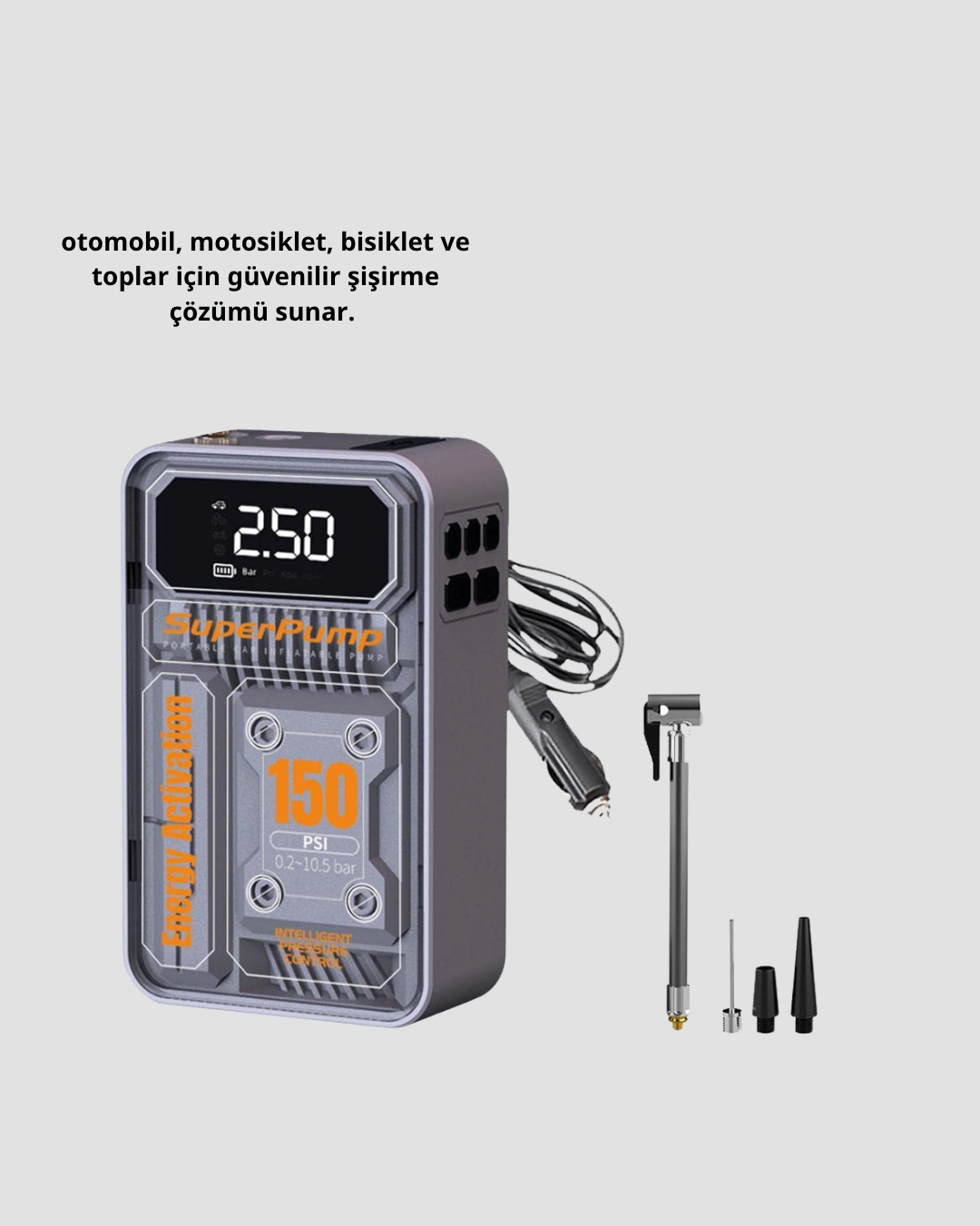 150 Psı Kablosuz Şarjlı Hava Pompası – Led Ekranlı Ve Otomatik Kapanma Özellikli ( Lisinya )