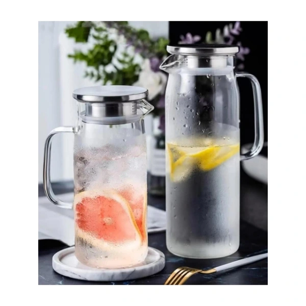 1500 Ml Borosilikat Cam Su Sürahisi - Metal Kapaklı Ve Isıya Dayanıklı ( Lisinya )