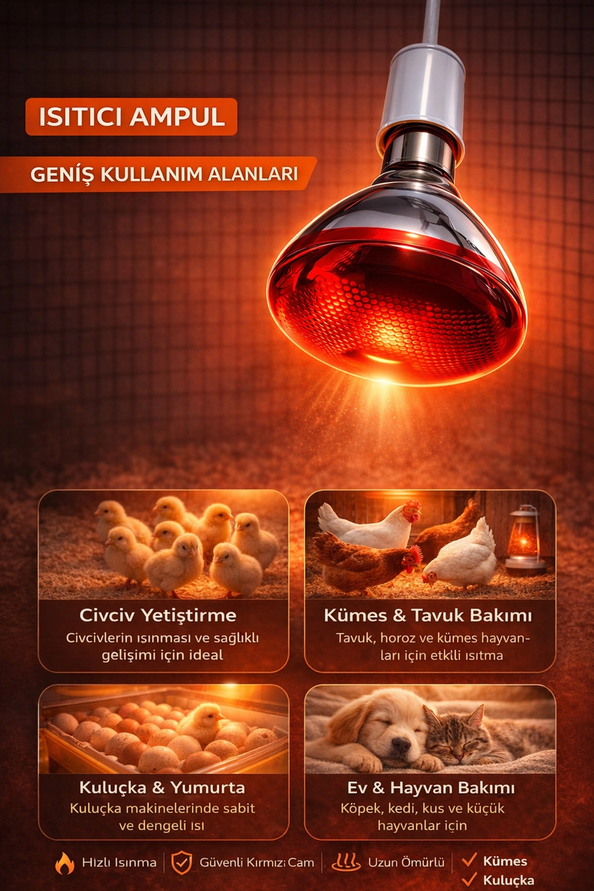 150W Isıtıcı Ampul Kırmızı Isı Lambası Civciv Kümes Kuluçka E27 Duy Isıtma Ampulü ( Lisinya ) 150W Isıtıcı Ampul Kırmızı Isı Lambası Civciv Kümes Kuluçka E27 Duy Isıtma Ampulü ( Lisinya )