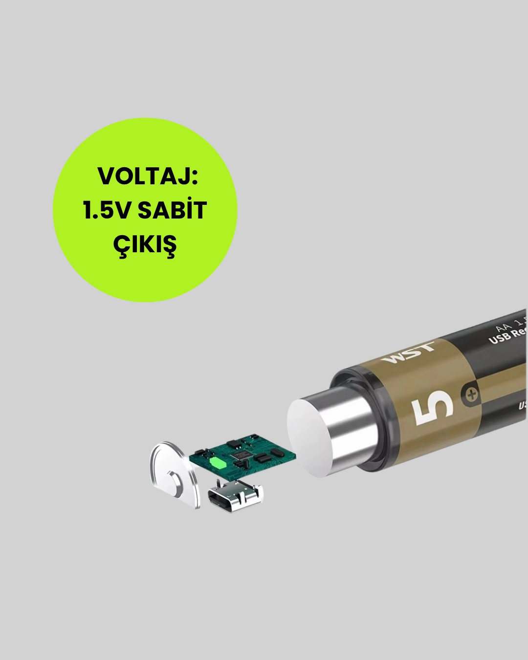 1.5v Aa Şarjlı Lityum Pil | 1000+ Kez Şarj Edilebilir | Hızlı Type-c Şarj (2 Adet) ( Lisinya )