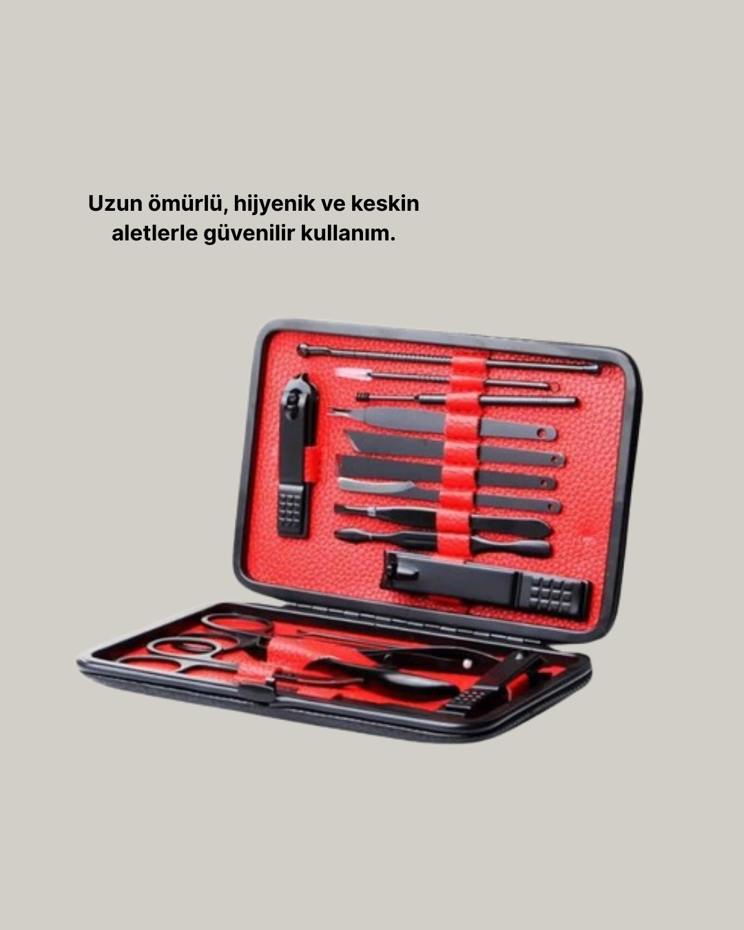 17 Parça Profesyonel Manikür Pedikür Seti Paslanmaz Çelik Siyah Kutu ( Lisinya )