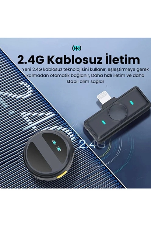 2 Adet Profesyonel Kablosuz Yaka Mikrofonu Lighting Uyumlu Manyetik Klipsli ( Lisinya )
