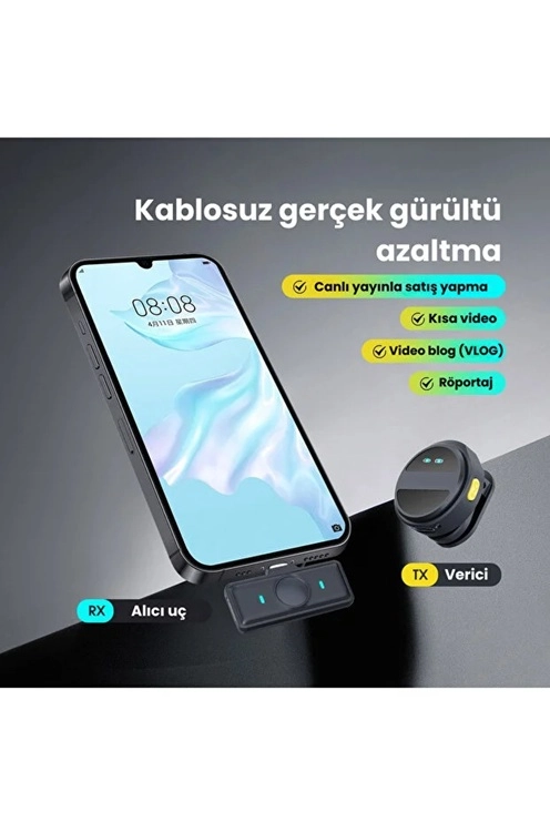 2 Adet Profesyonel Kablosuz Yaka Mikrofonu Lighting Uyumlu Manyetik Klipsli ( Lisinya )