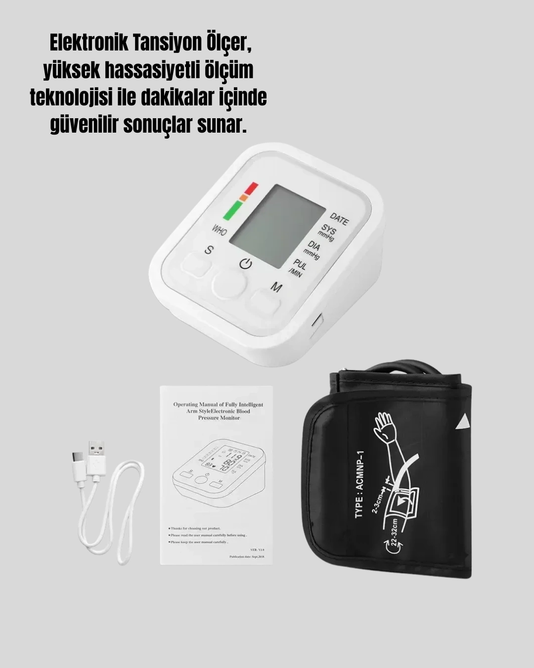 2 Kullanıcı Hafızalı Usb Uyumlu Tansiyon Ölçer ( Lisinya )