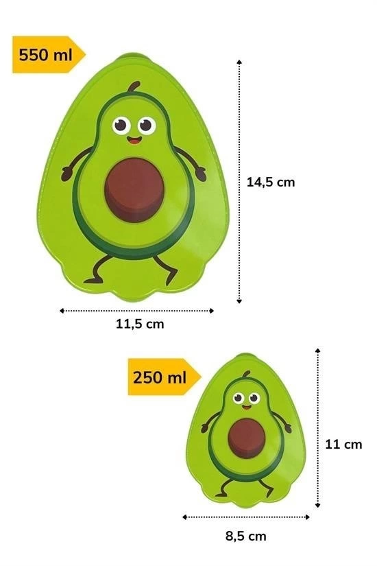 2'li İç İçe Geçebilen Avokado Model Saklama Ve Beslenme Kabı Seti (550 Ml + 250 Ml) ( Lisinya )