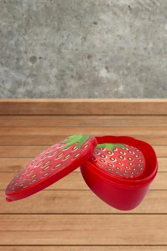 2'li İç İçe Geçebilen Çilek Model Saklama Ve Beslenme Kabı Seti (550 Ml + 250 Ml) ( Lisinya )