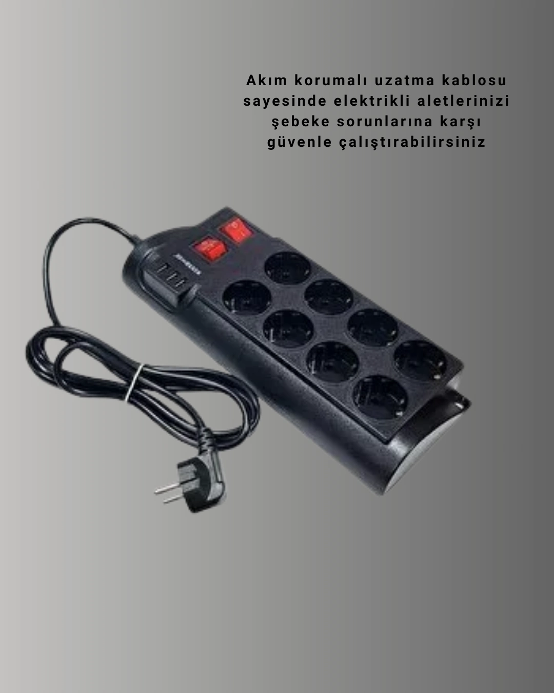 2 Metre Güçlü Çoklu Priz 8 Soket ( Lisinya ) 2 Metre Güçlü Çoklu Priz 8 Soket ( Lisinya )