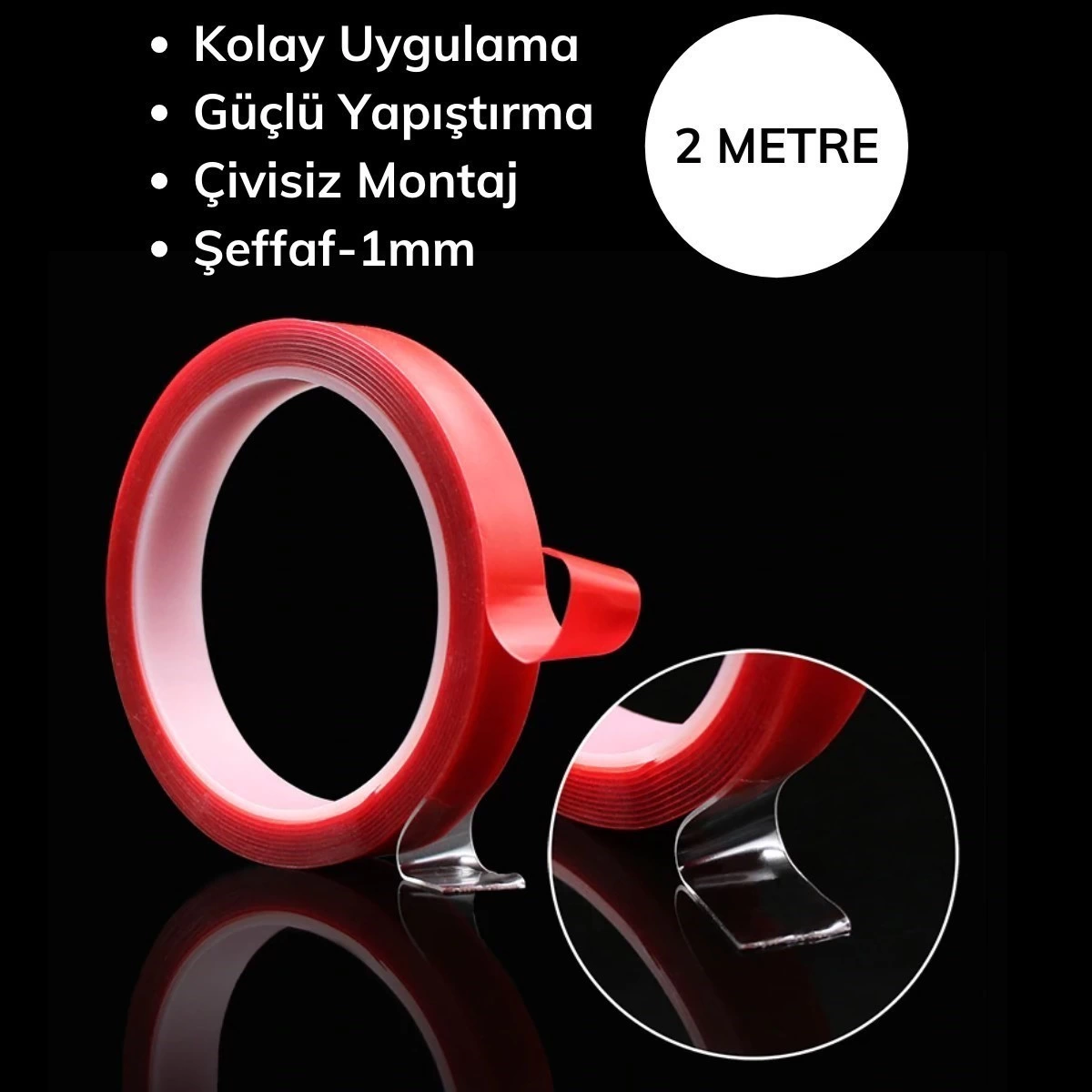 2 Metre Şeffaf Ekstra Güçlü Banyo Mutfak Posta Ofis Çift Taraflı Akrilik Silikon Vhb Bant ( Lisinya ) 2 Metre Şeffaf Ekstra Güçlü Banyo Mutfak Posta Ofis Çift Taraflı Akrilik Silikon Vhb Bant ( Lisinya )