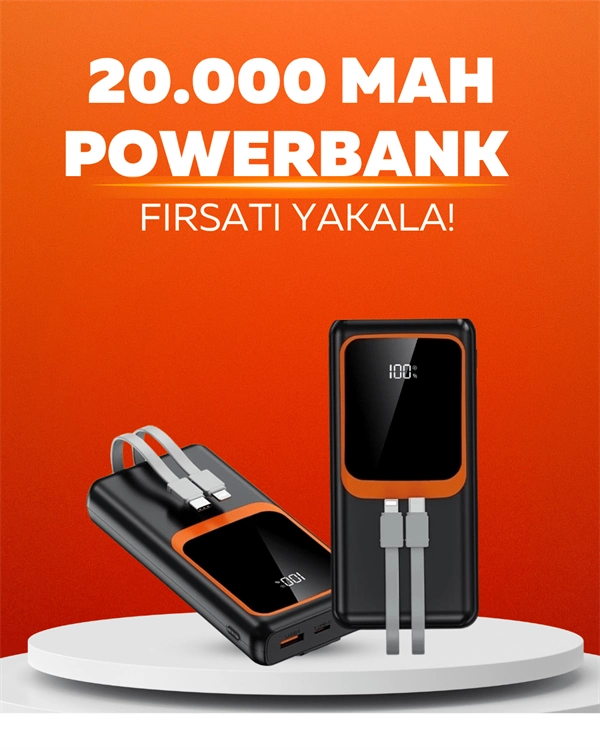 20.000 Mah Powerbank – 22.5w Hızlı Şarj, Çok Kablolu, Dijital Göstergeli ( Lisinya )