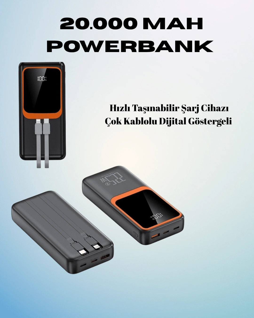 20000 Mah Powerbank | Çok Kablolu, Dijital Göstergeli, Yüksek Hızlı Şarj Cihazı ( Lisinya ) 20000 Mah Powerbank | Çok Kablolu, Dijital Göstergeli, Yüksek Hızlı Şarj Cihazı ( Lisinya )