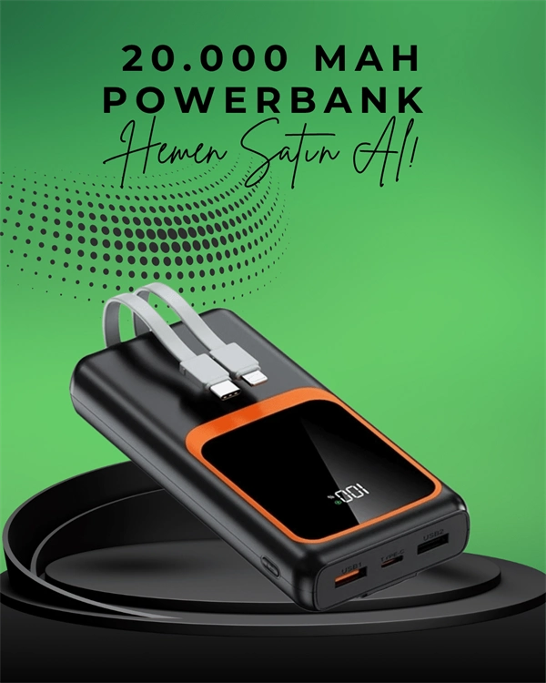 20000 Mah Taşınabilir Powerbank | Çok Kablolu, Hızlı Şarj Destekli (22.5w) ( Lisinya )