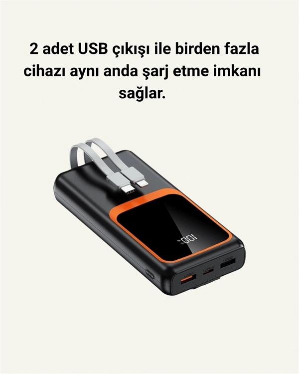 20000 Mah Taşınabilir Powerbank | Çok Kablolu, Hızlı Şarj Destekli (22.5w) ( Lisinya )