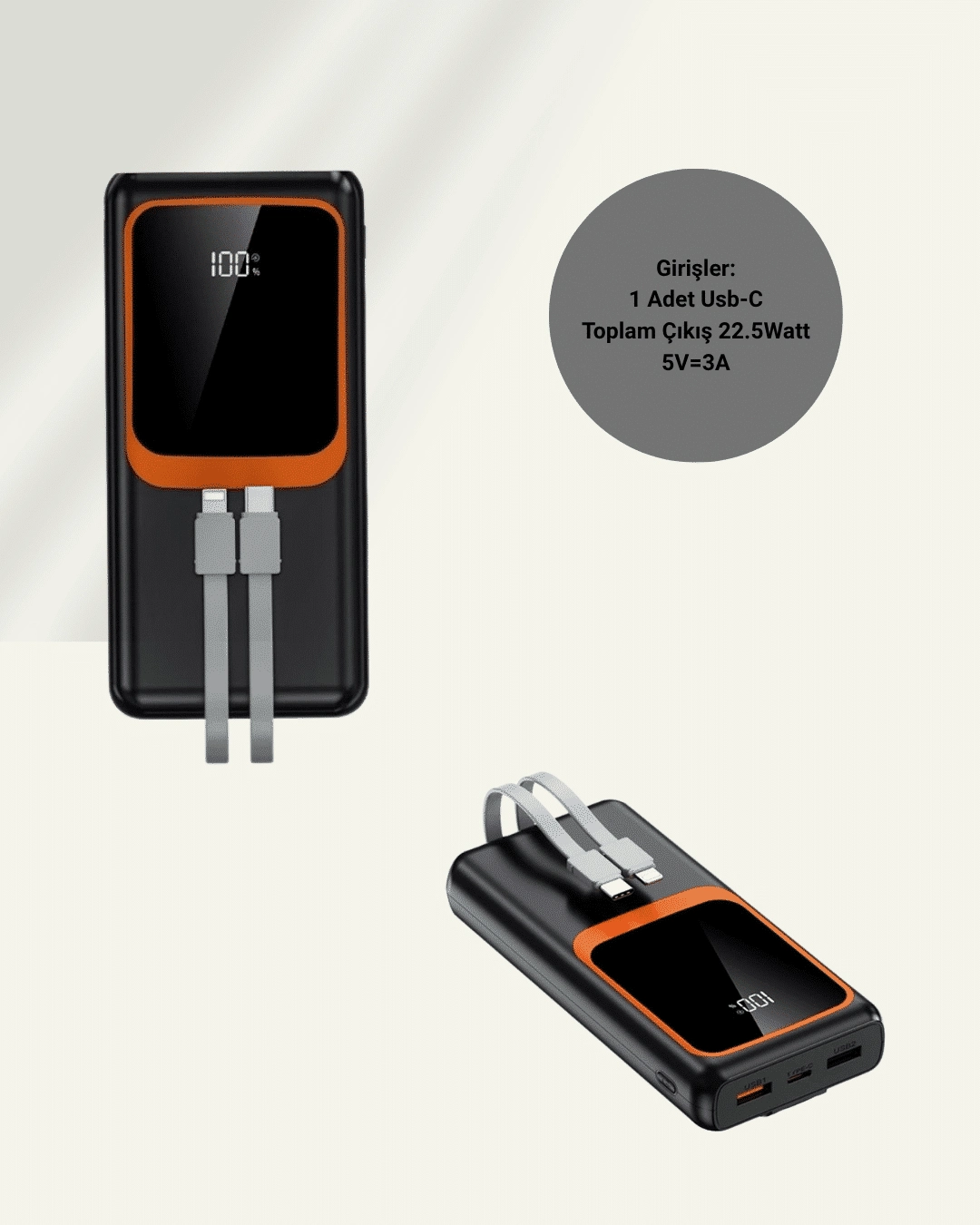 20000 Mah Taşınabilir Powerbank | Çok Kablolu, Hızlı Şarj Destekli (22.5w) ( Lisinya )