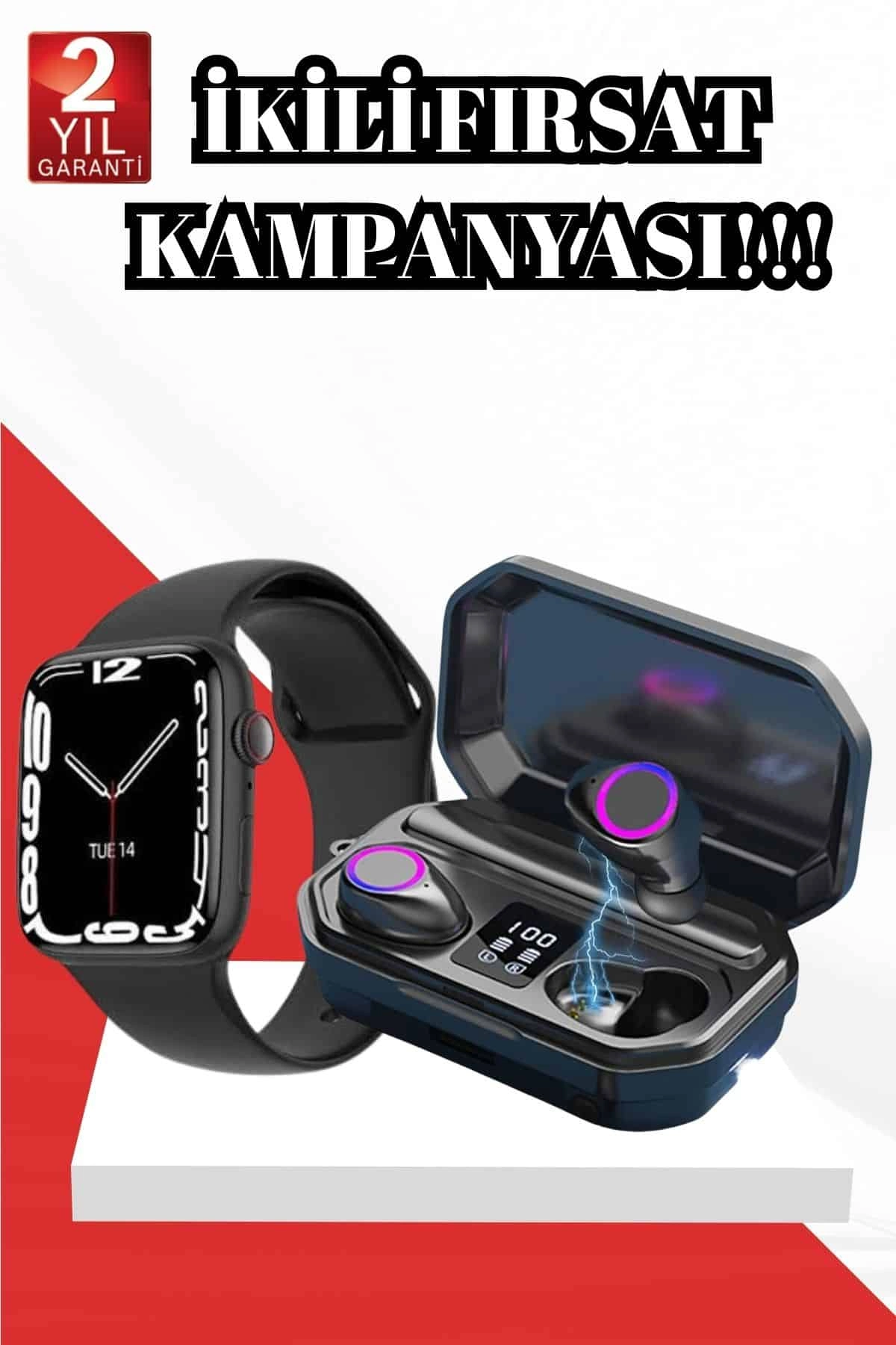 2025 Model Akıllı Saat Ve Bluetooth Kulaklık 5.0 Bluetooth Bağlantılı Dokunmatik Ekran ( Lisinya )